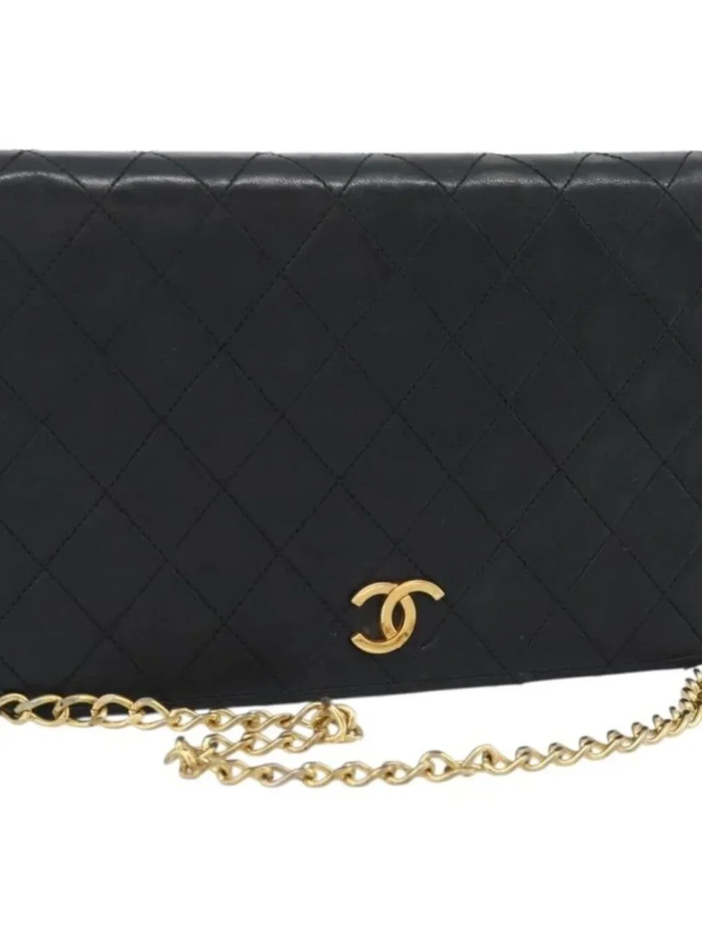 CHANEL Matelasse Chain Shoulder Bag Lamb Skin Black CC Auth 62395
